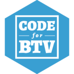 Blue and white blank placeholder sticker for Code for BTV projects.