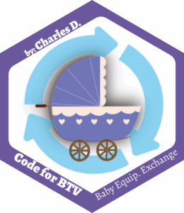 Purple, white, and blue hexagon-shaped sticker for BEE (VT) project